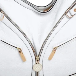 Versace White Pebbled Leather Biker Hobo For Women -Versace Official Website luxury women versace used handbags p475833 001