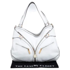 Versace White Pebbled Leather Biker Hobo For Women -Versace Official Website luxury women versace used handbags p475833 007