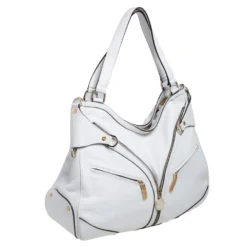 Versace White Pebbled Leather Biker Hobo For Women -Versace Official Website luxury women versace used handbags p475833 008