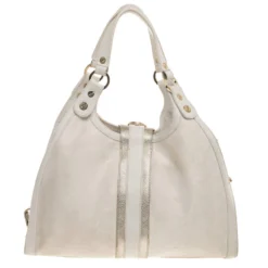 Versace White Signature Canvas And Leather Buckle Hobo For Women -Versace Official Website luxury women versace used handbags p479766 002