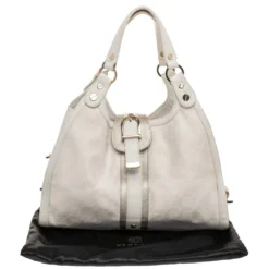 Versace White Signature Canvas And Leather Buckle Hobo For Women -Versace Official Website luxury women versace used handbags p479766 003