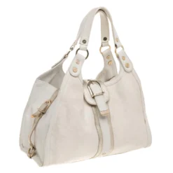 Versace White Signature Canvas And Leather Buckle Hobo For Women -Versace Official Website luxury women versace used handbags p479766 004