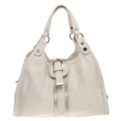 Versace White Signature Canvas And Leather Buckle Hobo For Women