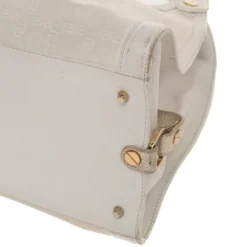 Versace White Signature Canvas And Leather Buckle Hobo For Women -Versace Official Website luxury women versace used handbags p479766 006