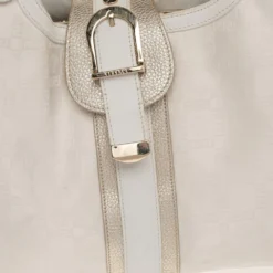 Versace White Signature Canvas And Leather Buckle Hobo For Women -Versace Official Website luxury women versace used handbags p479766 008