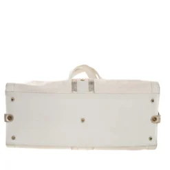 Versace White Signature Canvas And Leather Buckle Hobo For Women -Versace Official Website luxury women versace used handbags p479766 009