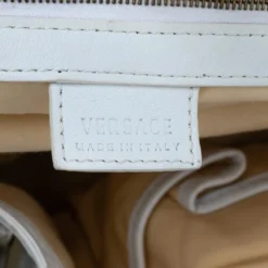 Versace White Signature Canvas And Leather Buckle Hobo For Women -Versace Official Website luxury women versace used handbags p479766 012