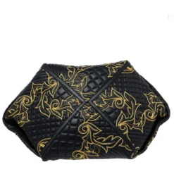 Versace Black/Yellow Barocco Leather Floral Stitch Top Handle Bag For Women -Versace Official Website luxury women versace used handbags p481163 002