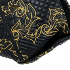 Versace Black/Yellow Barocco Leather Floral Stitch Top Handle Bag For Women -Versace Official Website luxury women versace used handbags p481163 004