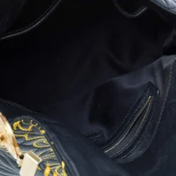 Versace Black/Yellow Barocco Leather Floral Stitch Top Handle Bag For Women -Versace Official Website luxury women versace used handbags p481163 010