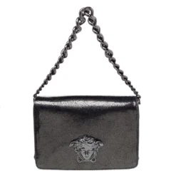 Versace Black Leather Medusa Palazzo Sultan Shoulder Bag For Women
