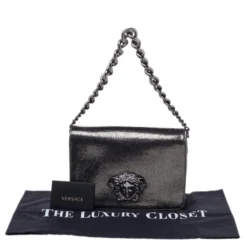 Versace Black Leather Medusa Palazzo Sultan Shoulder Bag For Women -Versace Official Website luxury women versace used handbags p481821 009