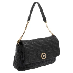 Versace Black Leather Medusa Shoulder Bag For Women -Versace Official Website luxury women versace used handbags p482357 005