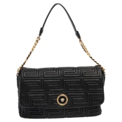 Versace Black Leather Medusa Shoulder Bag For Women