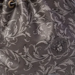 Versace Grey Barocco Heritage Coated Canvas And Leather Drawstring Bucket Bag For Women -Versace Official Website luxury women versace used handbags p482717 006