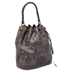 Versace Grey Barocco Heritage Coated Canvas And Leather Drawstring Bucket Bag For Women -Versace Official Website luxury women versace used handbags p482717 007