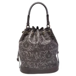 Versace Grey Barocco Heritage Coated Canvas And Leather Drawstring Bucket Bag For Women -Versace Official Website luxury women versace used handbags p482717 009