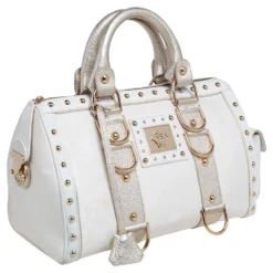 Versace Off White/Gold Monogram Fabric And Leather Snap Out Of It Satchel For Women -Versace Official Website luxury women versace used handbags p482961 001