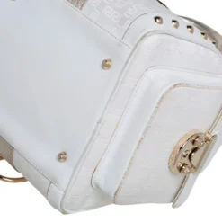 Versace Off White/Gold Monogram Fabric And Leather Snap Out Of It Satchel For Women -Versace Official Website luxury women versace used handbags p482961 005