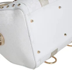 Versace Off White/Gold Monogram Fabric And Leather Snap Out Of It Satchel For Women -Versace Official Website luxury women versace used handbags p482961 006