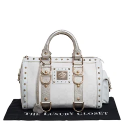 Versace Off White/Gold Monogram Fabric And Leather Snap Out Of It Satchel For Women -Versace Official Website luxury women versace used handbags p482961 009
