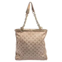 Versace Dark Beige Signature Fabric And Leather Chain Tote For Women -Versace Official Website luxury women versace used handbags p483323 006