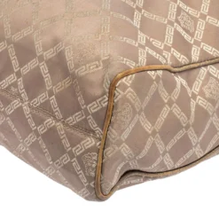 Versace Dark Beige Signature Fabric And Leather Chain Tote For Women -Versace Official Website luxury women versace used handbags p483323 010