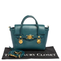 Versace Teal Green Leather Small Medusa Medallion Tote For Women -Versace Official Website luxury women versace used handbags p483438 003