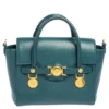 Versace Teal Green Leather Small Medusa Medallion Tote For Women