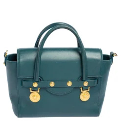 Versace Teal Green Leather Small Medusa Medallion Tote For Women -Versace Official Website luxury women versace used handbags p483438 007