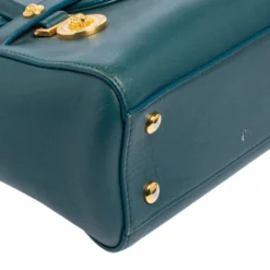 Versace Teal Green Leather Small Medusa Medallion Tote For Women -Versace Official Website luxury women versace used handbags p483438 009