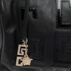 Versace Black Leather Satchel For Women -Versace Official Website luxury women versace used handbags p483744 005
