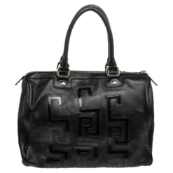 Versace Black Leather Satchel For Women -Versace Official Website luxury women versace used handbags p483744 009