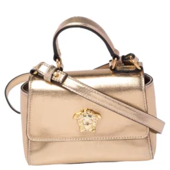 Versace Gold Leather Medusa Flap Crossbody Bag For Women