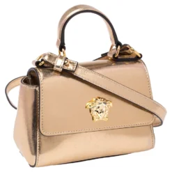 Versace Gold Leather Medusa Flap Crossbody Bag For Women -Versace Official Website luxury women versace used handbags p483761 006