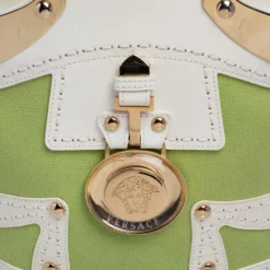 Versace Green/White Patent Leather And Canvas Tote For Women -Versace Official Website luxury women versace used handbags p483895 002