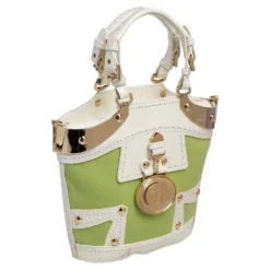 Versace Green/White Patent Leather And Canvas Tote For Women -Versace Official Website luxury women versace used handbags p483895 003
