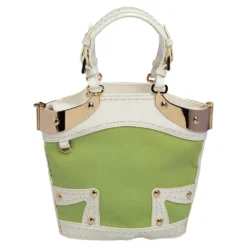 Versace Green/White Patent Leather And Canvas Tote For Women -Versace Official Website luxury women versace used handbags p483895 004