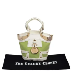 Versace Green/White Patent Leather And Canvas Tote For Women -Versace Official Website luxury women versace used handbags p483895 005