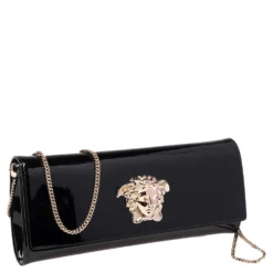 Versace Black Patent Leather Medusa Chain Clutch For Women -Versace Official Website luxury women versace used handbags p485456 009