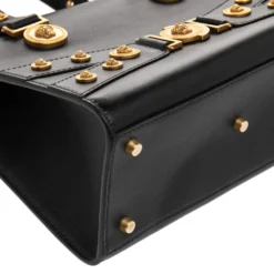 Versace Black Leather Medusa Embellished Tribute Tote For Women -Versace Official Website luxury women versace used handbags p485984 004