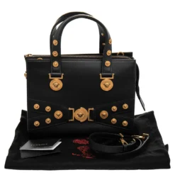 Versace Black Leather Medusa Embellished Tribute Tote For Women -Versace Official Website luxury women versace used handbags p485984 007