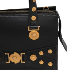 Versace Black Leather Medusa Embellished Tribute Tote For Women -Versace Official Website luxury women versace used handbags p485984 009