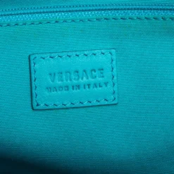 Versace Turquoise Printed Coated Canvas And Leather Zip Boston Bag For Women -Versace Official Website luxury women versace used handbags p488282 005