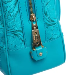 Versace Turquoise Printed Coated Canvas And Leather Zip Boston Bag For Women -Versace Official Website luxury women versace used handbags p488282 015