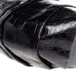 Versace Black Croc Embossed Leather Satchel For Women -Versace Official Website luxury women versace used handbags p491900 1631182283 005