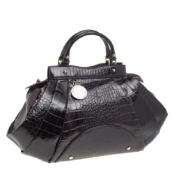 Versace Black Croc Embossed Leather Satchel For Women -Versace Official Website luxury women versace used handbags p491900 1631182295 008