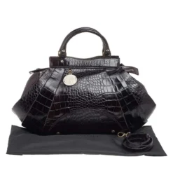 Versace Black Croc Embossed Leather Satchel For Women -Versace Official Website luxury women versace used handbags p491900 1631182303 010