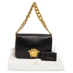Versace Black Leather Medusa Sultan Shoulder Bag For Women -Versace Official Website luxury women versace used handbags p492470 005