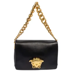 Versace Black Leather Medusa Sultan Shoulder Bag For Women